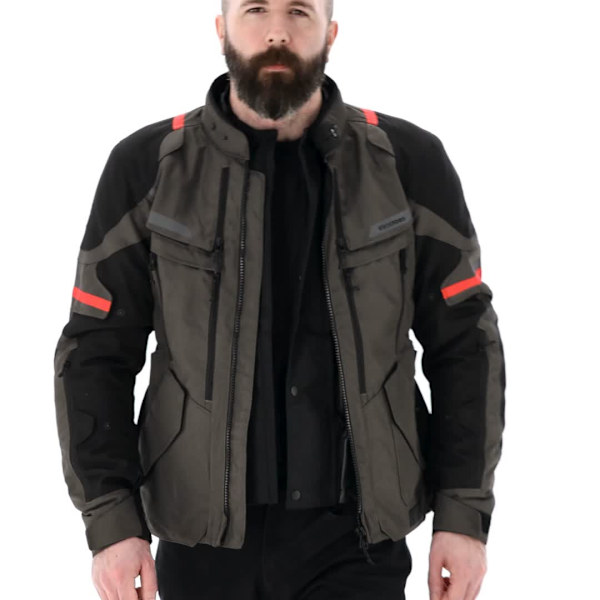 Oxford Rockland Textile Jacket - Charcoal / Black / Red - FREE UK